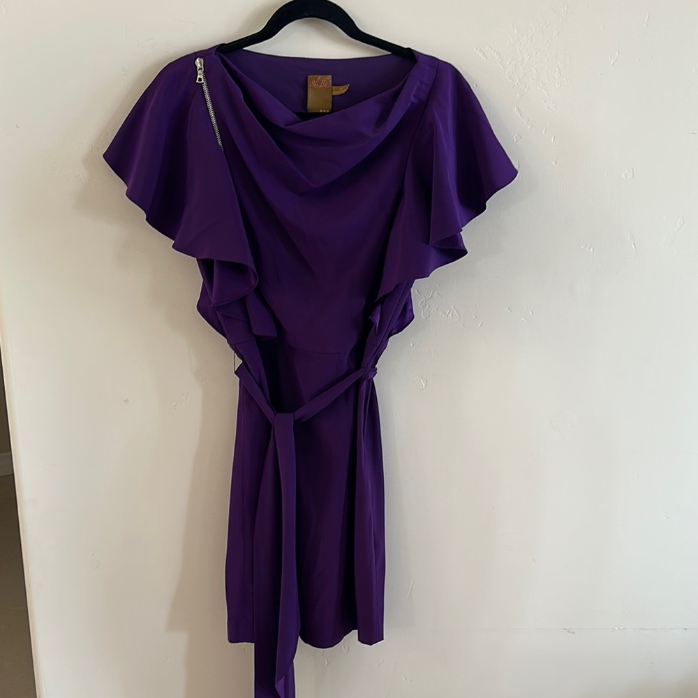 Ali Ro Purple Flutter Sleeve Sheath Mini Dress